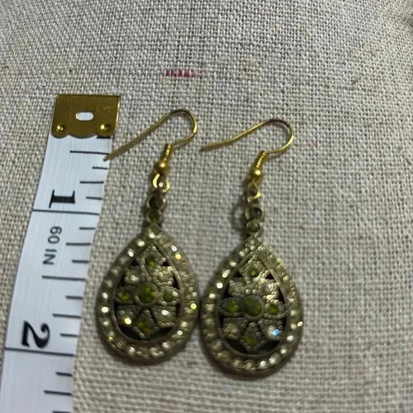 Vintage Crystal teardrop earrings, green and gold‎ - Picture 2 of 2